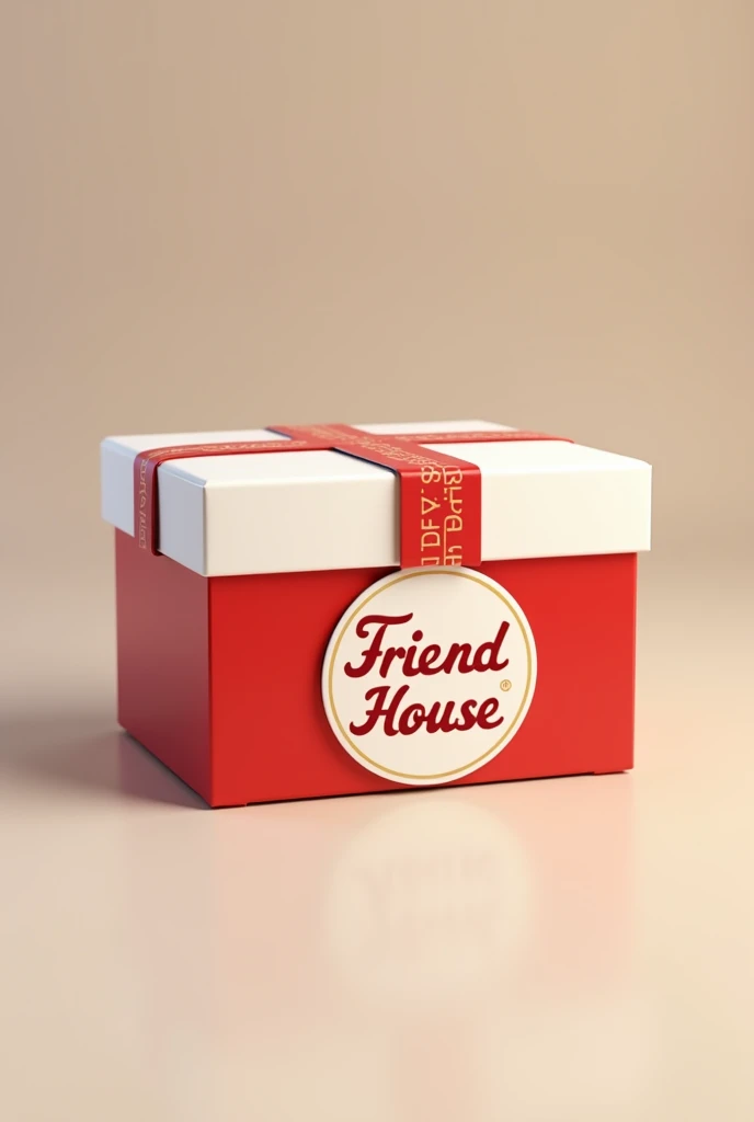 A red and white cookie box with a logo saying Friend House in the center