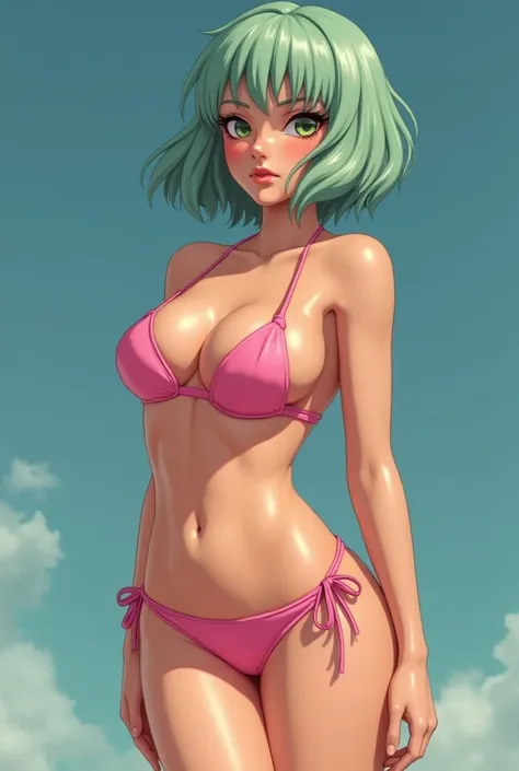 Voluptuous and sexy Bulma in a small pink bikini.