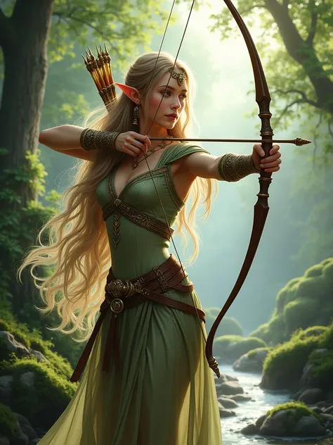 medieval pretty Princess elf with longe bow