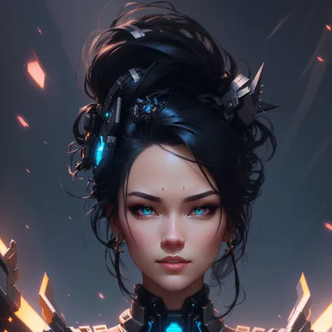 sci-fi, a close up of a woman with a sci-FI - fiorer on her face, Mechanical raven Cyborg IN HAIRS, rossdraws portrait, fantasy concept art portrait, wojtek fus, rossdraws 2. 0, rossdraws 1. 0, rossdraws digital painting, epic fantasy digital art style, cg...