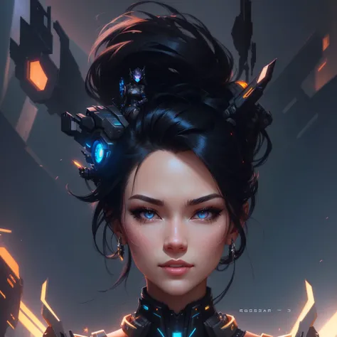 sci-fi, a close up of a woman with a sci-FI - fiorer on her face, Mechanical raven Cyborg IN HAIRS, rossdraws portrait, fantasy concept art portrait, wojtek fus, rossdraws 2. 0, rossdraws 1. 0, rossdraws digital painting, epic fantasy digital art style, cg...