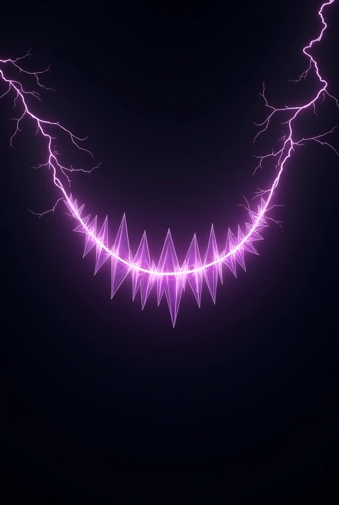 Do A black screen with purple thunders on it, these thunders form a smile with teeth, The smile has a cartoon style but the thunder is realistic, and there are several thunders 