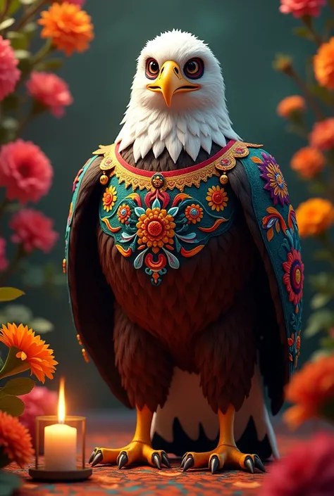 Eagle mascot dressed up for the Day of the Dead 
