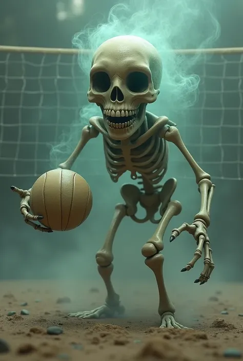 A skull playing volleyball