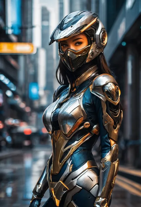 a close up of a person standing on a motorcycle with a helmet, diversos cyber suits, futuristic clothes, cyber suit, cyber suits, cyber suit, sci-fi costume, with futuristic equipment, science fiction female character, of a beautiful Warframe woman, scienc...