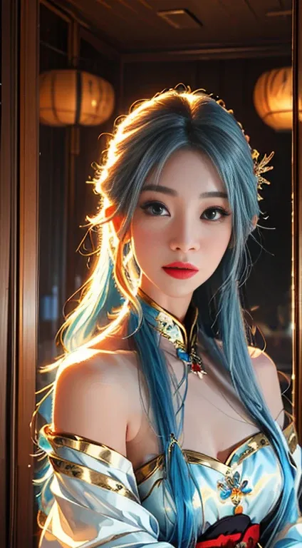 Allard woman in costume poses in front of the mirror, closeup fantasy with water magic, Gorgeous Role Play, Japanese goddess, [ trending on CGSociety ]!!, Anime goddess, beautiful and seductive anime woman, glamourous cosplay, Anime girl cosplay, ((a beaut...