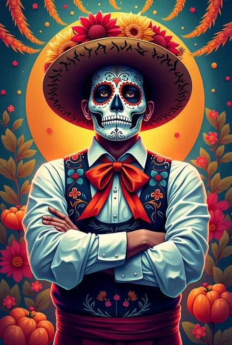 Drawing of a chef in day of the dead costume 