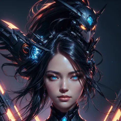 sci-fi, a close up of a woman -  sci-FI queen of the raven with a sci fiorer on her face, Mechanical raven  IN HAIRS, rossdraws portrait, fantasy concept art portrait, wojtek fus, rossdraws 2. 0, rossdraws 1. 0, rossdraws digital painting, epic fantasy dig...