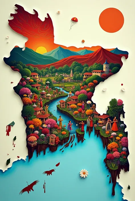 A map of Bangladesh where flowers, graffiti, art, festivals, joyflowers all over the country.  But fresh blood on these three districts of Rangamati, Khagrachari and Bandarban.