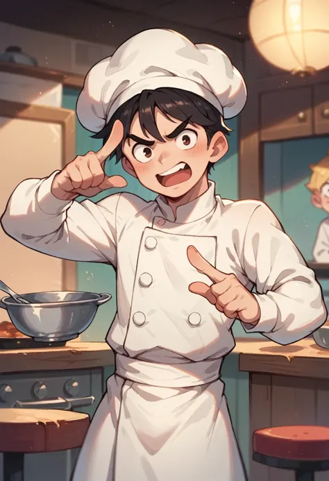 chef, cartoon chef kid, pointing to the right