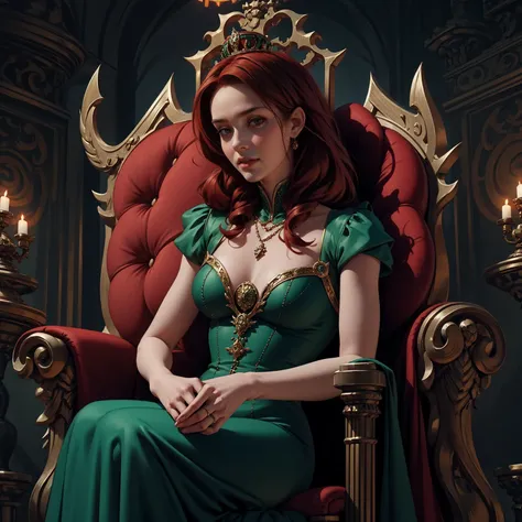 {-erro_de_anatomia:1.0} woman 40 years old, victorian era, queen clothes, (green dress), dark castle, a woman (alicent hightower...