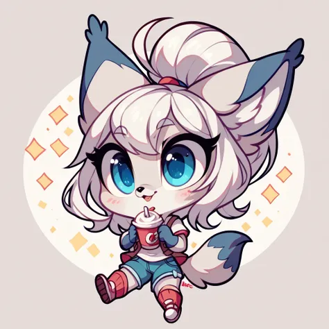 little fox, female, white hair, silver fur, blue eyes, cute kid, alone, white hair, cute, kid, chibi, by diives