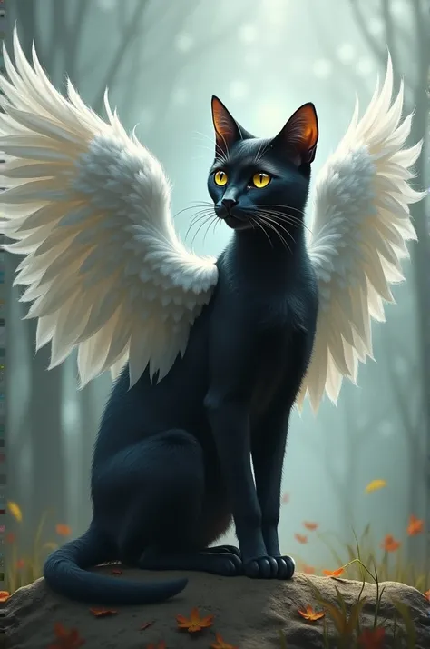 Black cat with white wings