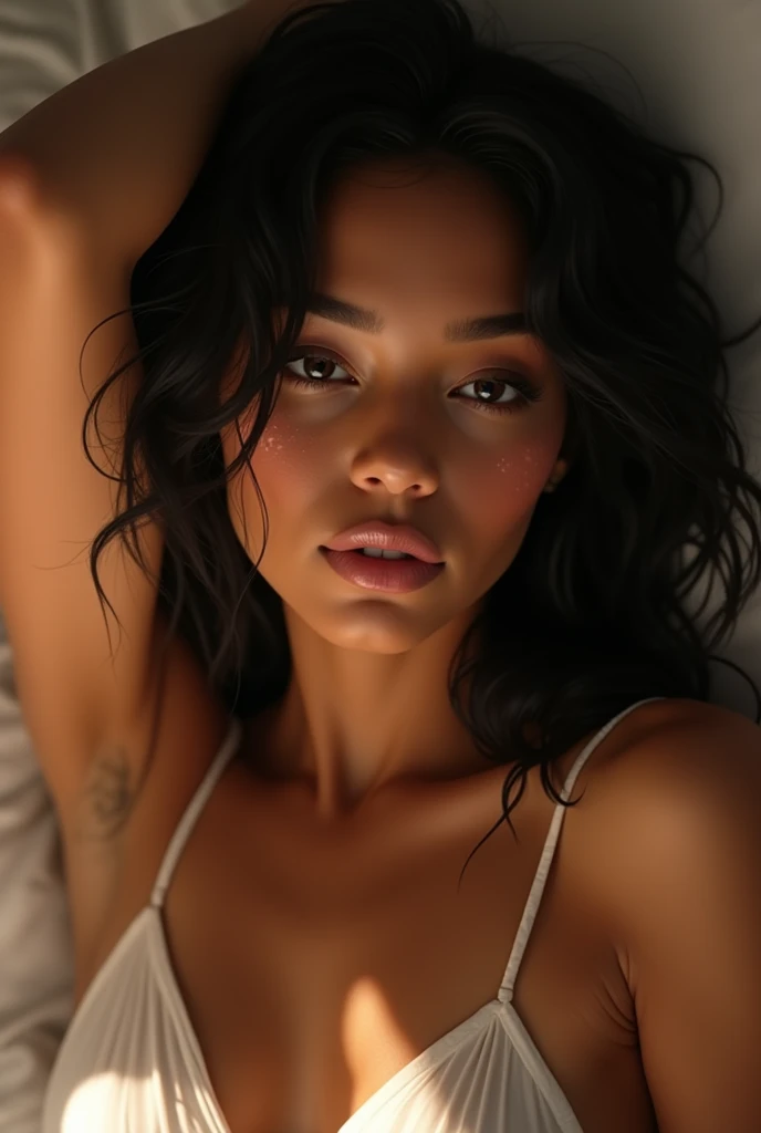 a beautiful picture of zendaya, masterpiece, photorealistic, woman, detailed, backlighting, light, RAW color photo,(fully in frame:1.1), detailed skin texture, (blush:0.5), (goosebumps:0.5), one arm up, black hair, bedroom, full body, (((Nude)))
