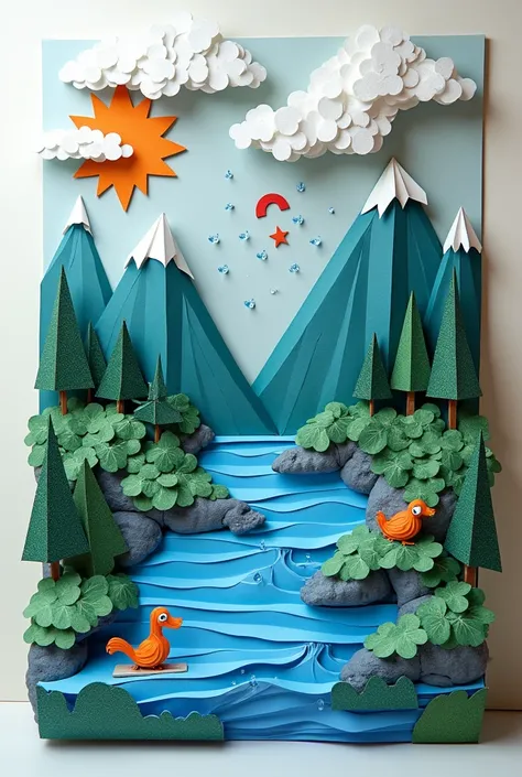 3d card of the water cycle, made with paper scraps 