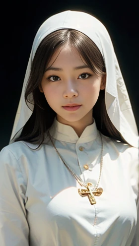 High resolution, Anatomically correct, Highest quality, Very detailed, Textured skin, One girl, Upper Body, Nuns, Chu々, 清Chu, kind, love, Cheerful, Tranquility, No makeup, Virgin Mary, Japanese, Soft Focus, reflected light, Backlight, Overexposure, Alphons...