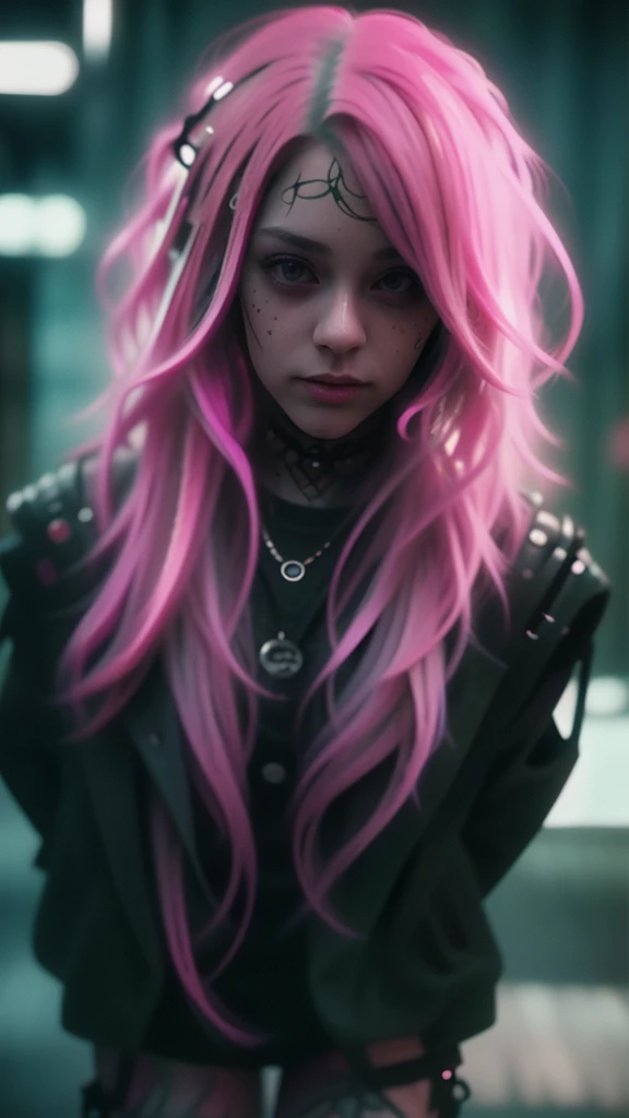 beautiful young punk girl with incredible long pink hair, wearing winter clothes, portrait, ultra-realistic, extremely detailed, photo-realistic, award-winning, luminous skin, dramatic lighting, dramatic pose, dynamic composition, intricate details, vivid ...