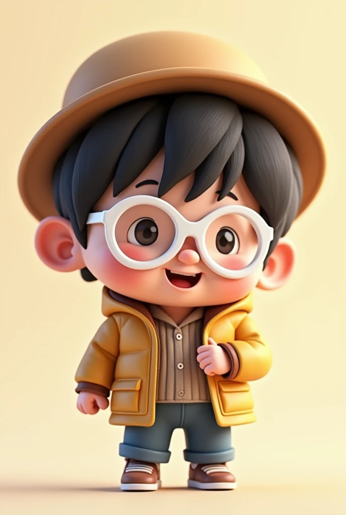 smiling with hat and white glasses and jacket 3d chibi