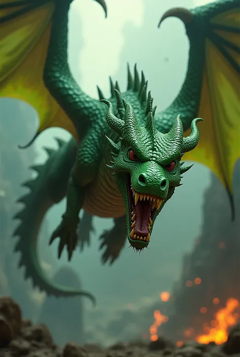 big green dragon flying angry