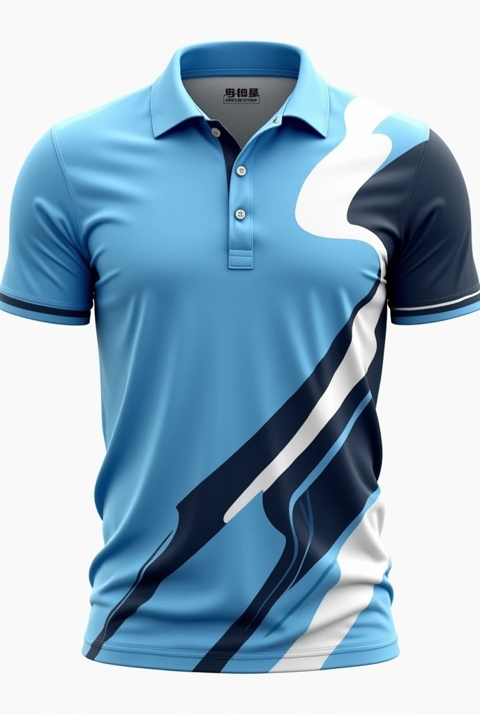 Sports T-shirt with modern designs, creative, The main color of the polo is light blue, combines with white, negro, blue or other colors, that is not simple, use abstract designs.