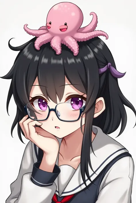 One with black hair, glasses and two little wings on the side of her head and an octopus on top of her head. 