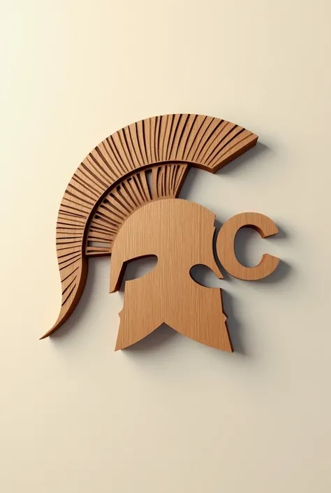 Business Logo with Letters "AC" next to a 2D all-wooden Spartan helmet