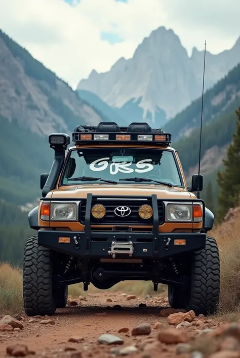 A modified Land cruiser 78 model with GRS written on the glass