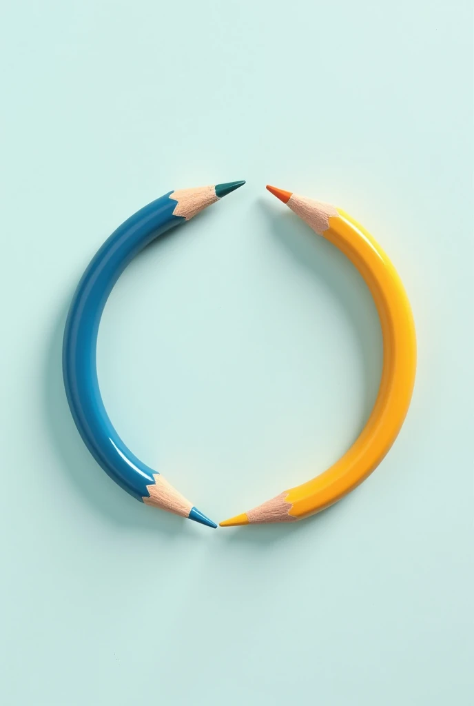 Circle formed by two pencils, one blue and one yellow, one on each side of the circle