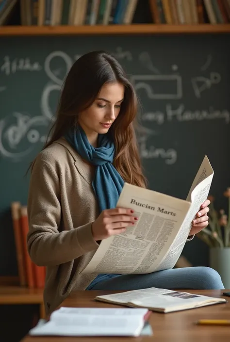 create an image that I can put as a book cover, in the image, place a teacher teaching history using a newspaper