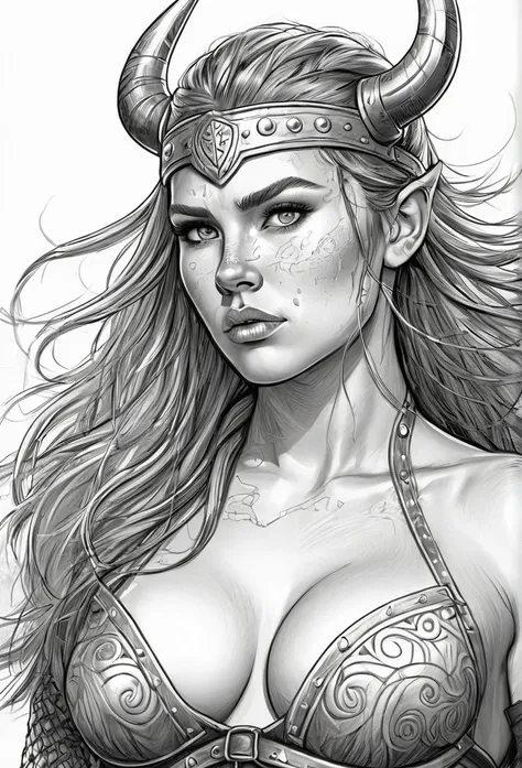  pencil sketch of a Viking character with scars of war, erotic image of a naked Viking woman, cartoon art style, digital illustration style, highly detailed character design, courage detailed digital art, Forest fan art, Portrait Character Design, beautifu...