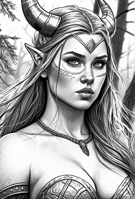  pencil sketch of a Viking character with scars of war, erotic image of a naked Viking woman, cartoon art style, digital illustration style, highly detailed character design, courage detailed digital art, Forest fan art, Portrait Character Design, beautifu...