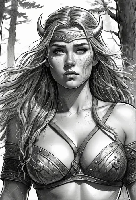  pencil sketch of a Viking character with scars of war, erotic image of a naked Viking woman, cartoon art style, digital illustration style, highly detailed character design, courage detailed digital art, Forest fan art, Portrait Character Design, beautifu...