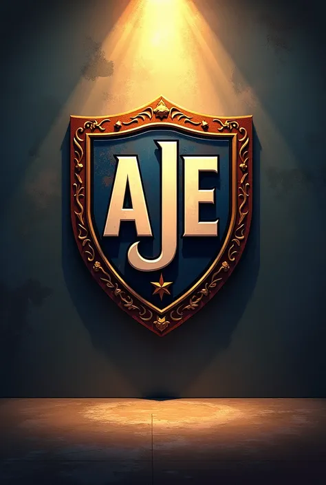 A football team crest with the initials AJE and a spotlight