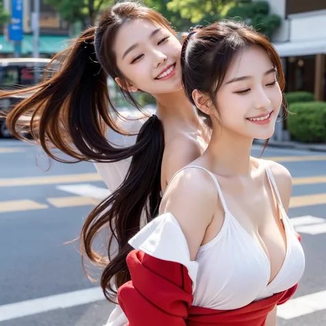 Super beautiful images　Japan woman in her early teens　Long Hair　ponytail　smile　Eyes slightly closed　Voluptuous　Super big breasts　Cleavage　Big Ass　Perfect Style　Street　dance　