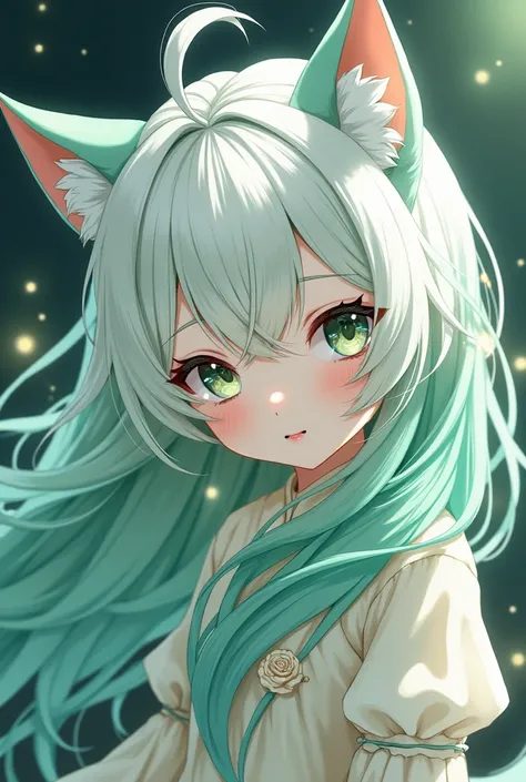 Please, a cute Japanese person with white hair！
Green extensions々Put it in!
I&#39;d like some wolf ears and a tail too!