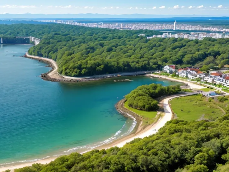 Marshland、coastal、River flowing into the sea、A peninsula with a lighthouse in the background