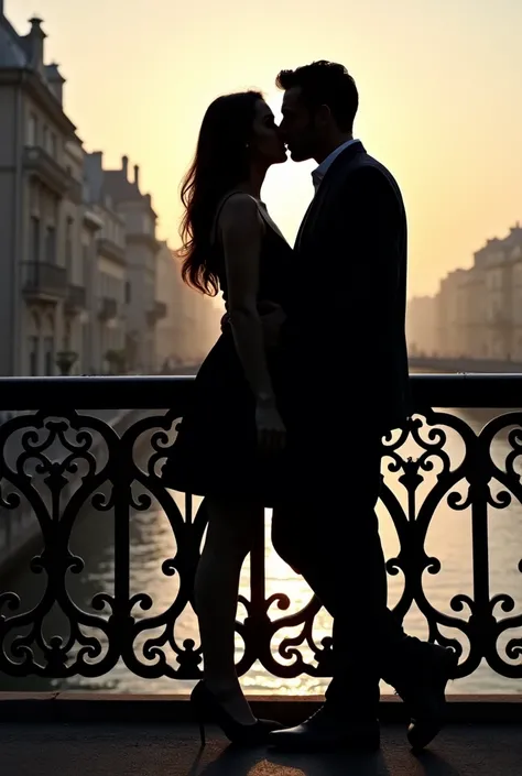 Shadows of two people on the Pont des Arts in Paris, A Man and a Woman, leaning on the bridge