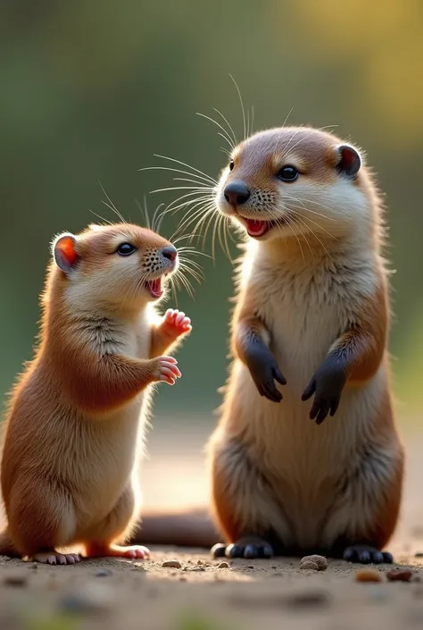 hamster approaching otter with friendly smile.