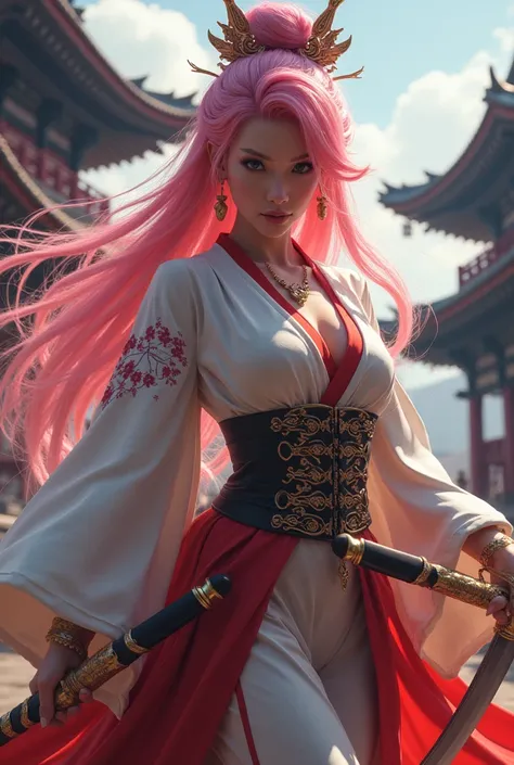 Final boss Pink haired woman Dual wielding Swordsman Beautiful Japanese woman