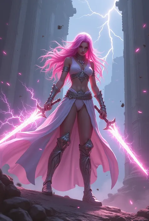 Final boss Pink-haired Lightning-like dual-wielding swordsman  