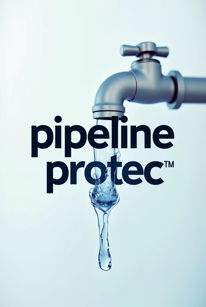 Create a logo written underneath pipeline protec with a dripping tap