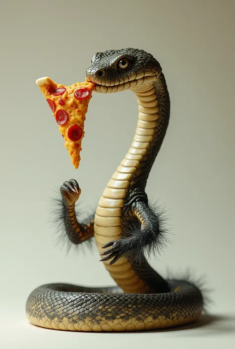 snake with hairy armpit, holding pizza 