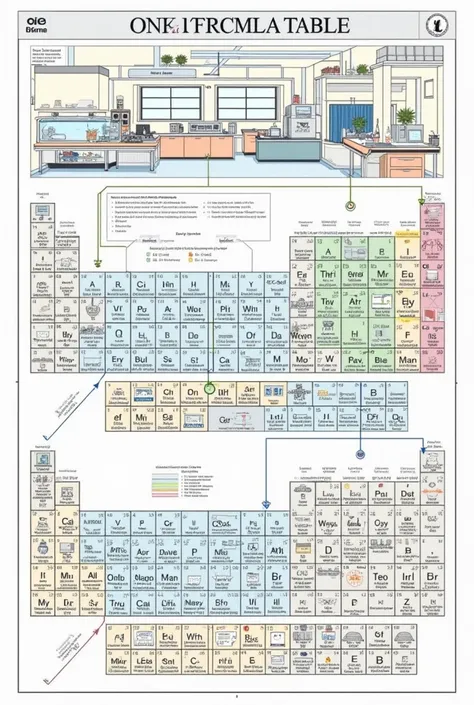 Make me a diagram, either with drawings or arrows, of the procedure and precautions on a chemical laboratory and the periodic table topic. 