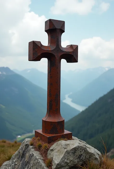 Rusty iron cross on a mountain