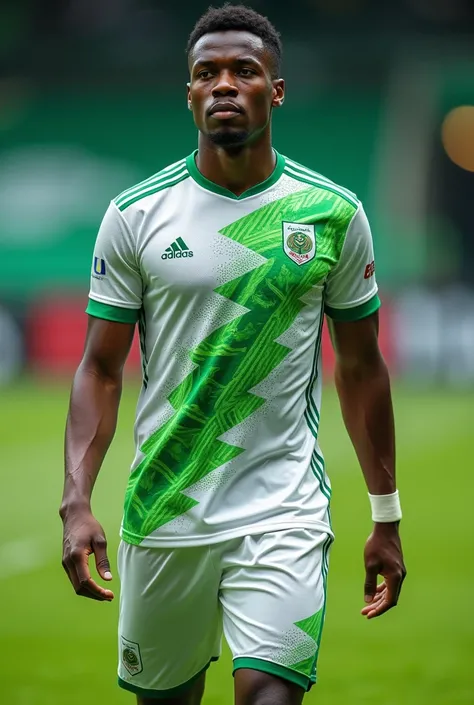 Create a soccer jersey with white and green colors
