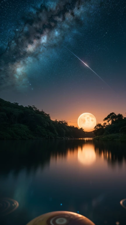 starry skies、Three moons、Two Saturns、shooting star、milky way、colorful clouds、Different world、The ocean spreads out、Big waterfall、Countless islands floating in the sky、Vast views、Realistic Blurred Background 4K Full HD 60 FPS