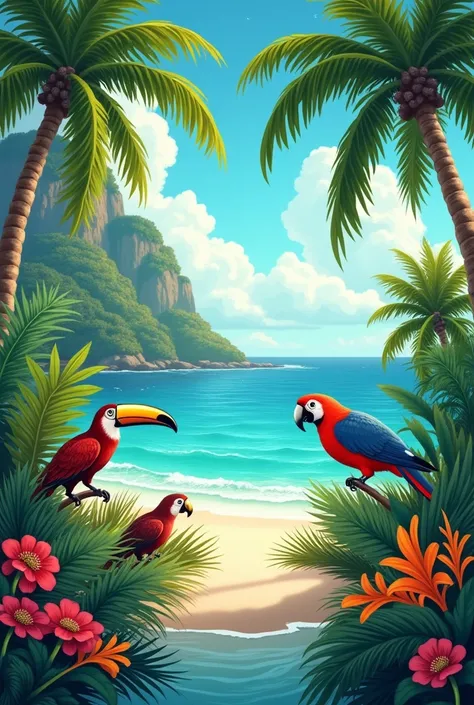 The Miami nature-themed background with the Caribbean and animals, lots of fauna and life