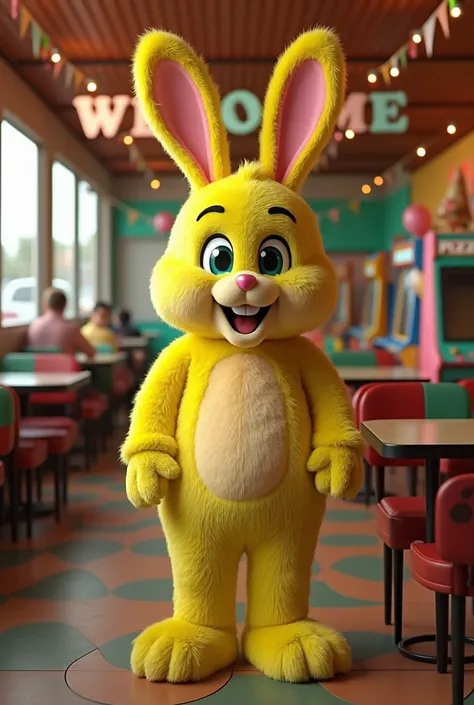 Man dressed in springbonnie inside a pizzeria