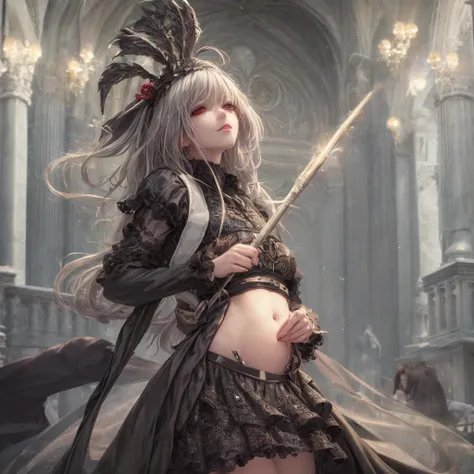 a gothic lolita girl in a majestic cathedral, beautiful detailed eyes, beautiful detailed lips, extremely detailed eyes and face...