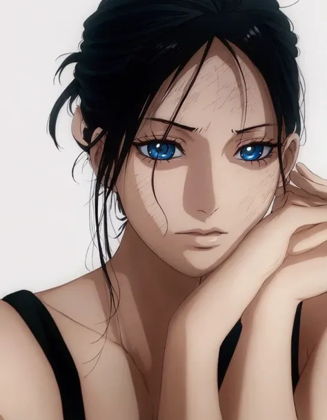 one piece style, anime girl with black hair and blue eyes posing for a picture, stunning anime face portrait, beautiful anime portrait, beautiful anime face, detailed portrait of anime girl, realistic anime artstyle, portrait anime girl, high detailed face...